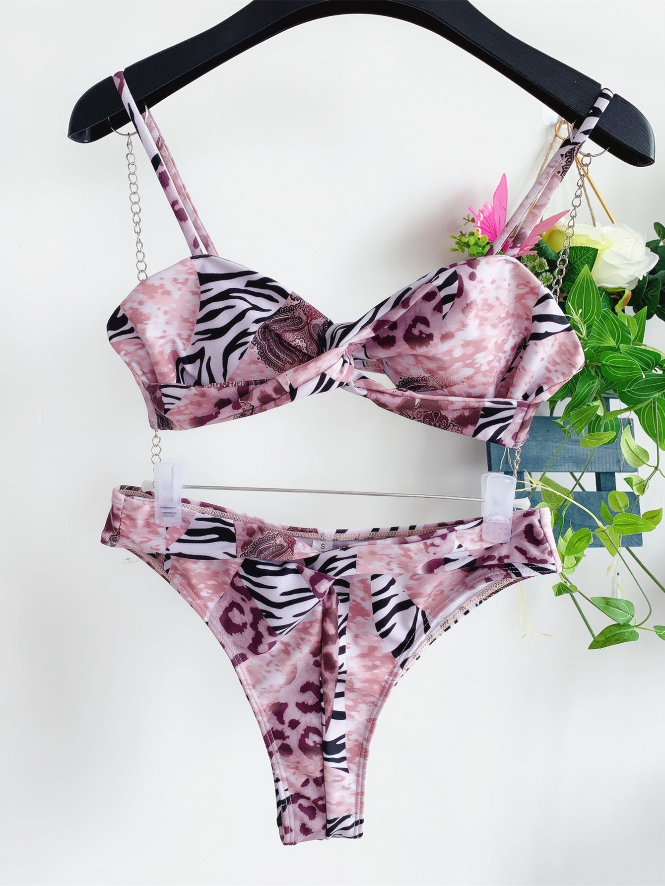 Printed bikini stripe swimsuit