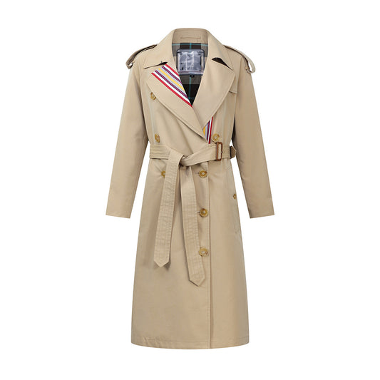 Ladies color stripe double-breasted trench coat