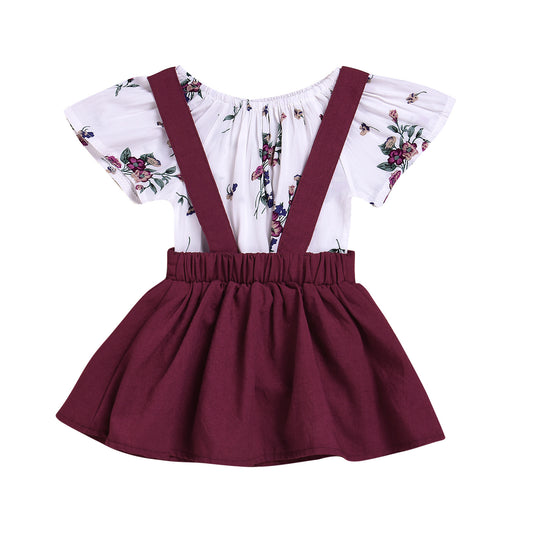 Patricia Floral Set  Toddler Kids Baby Girls Floral Romper Suspender Skirt Overalls 2PCS Outfits Baby Clothing