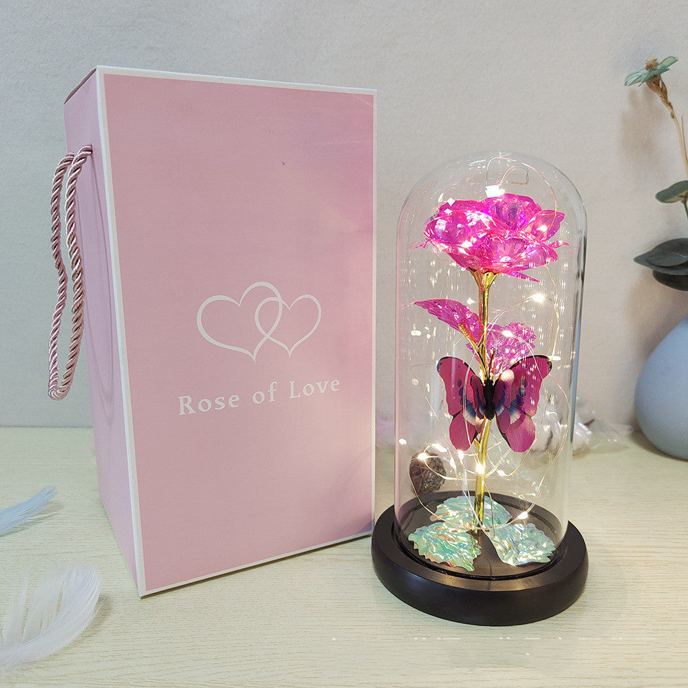 Valentine's Day Gift Eternal Rose LED Light Foil Flower In Glass