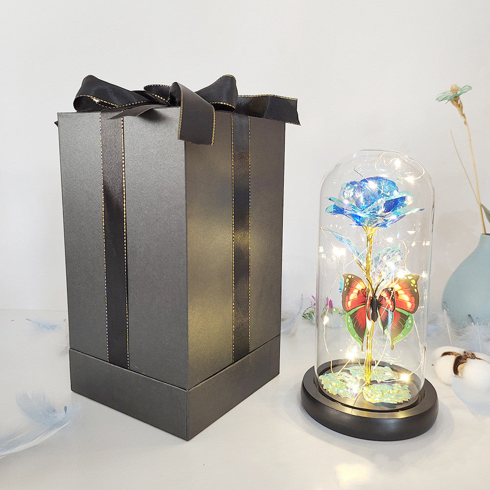 Valentine's Day Gift Eternal Rose LED Light Foil Flower In Glass