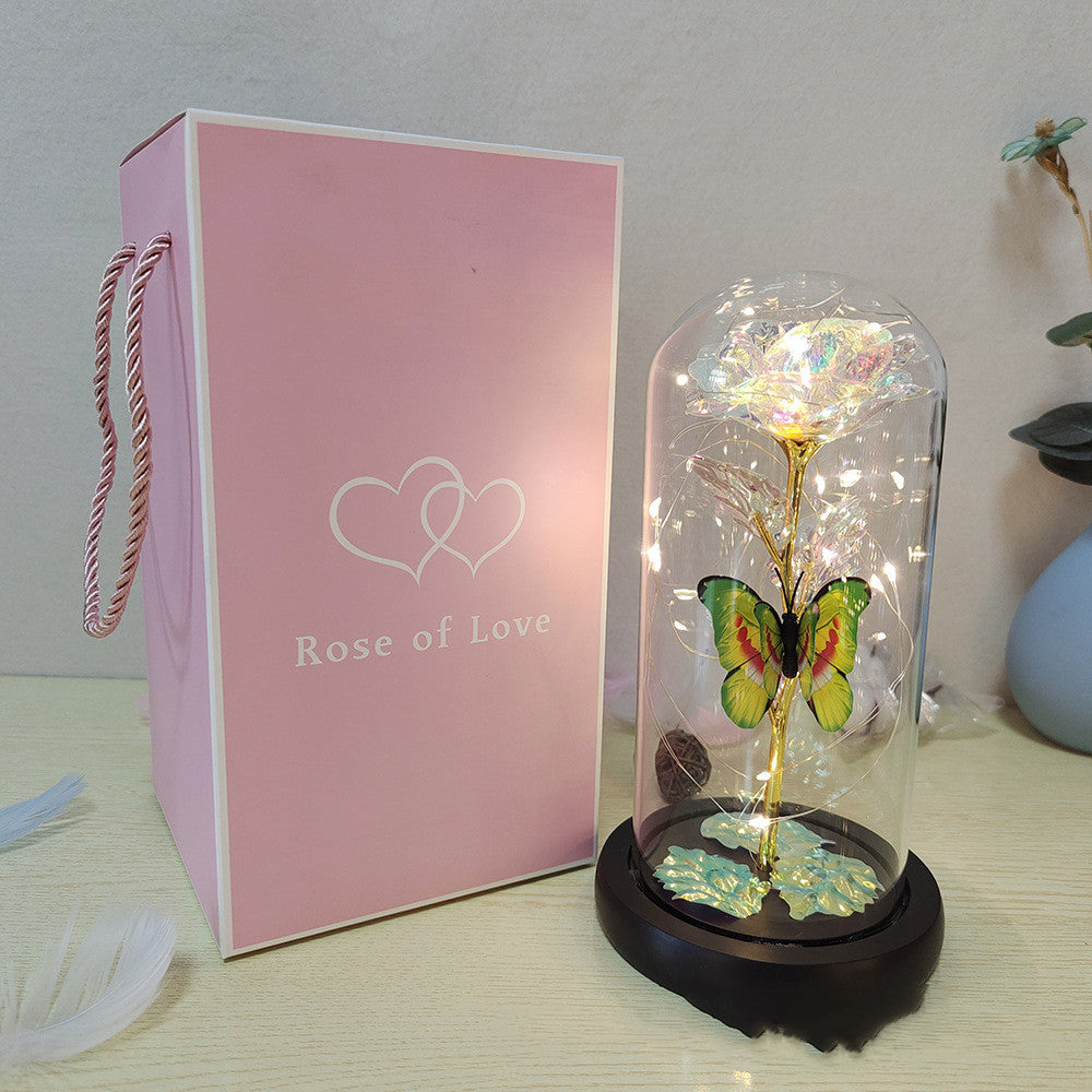 Valentine's Day Gift Eternal Rose LED Light Foil Flower In Glass