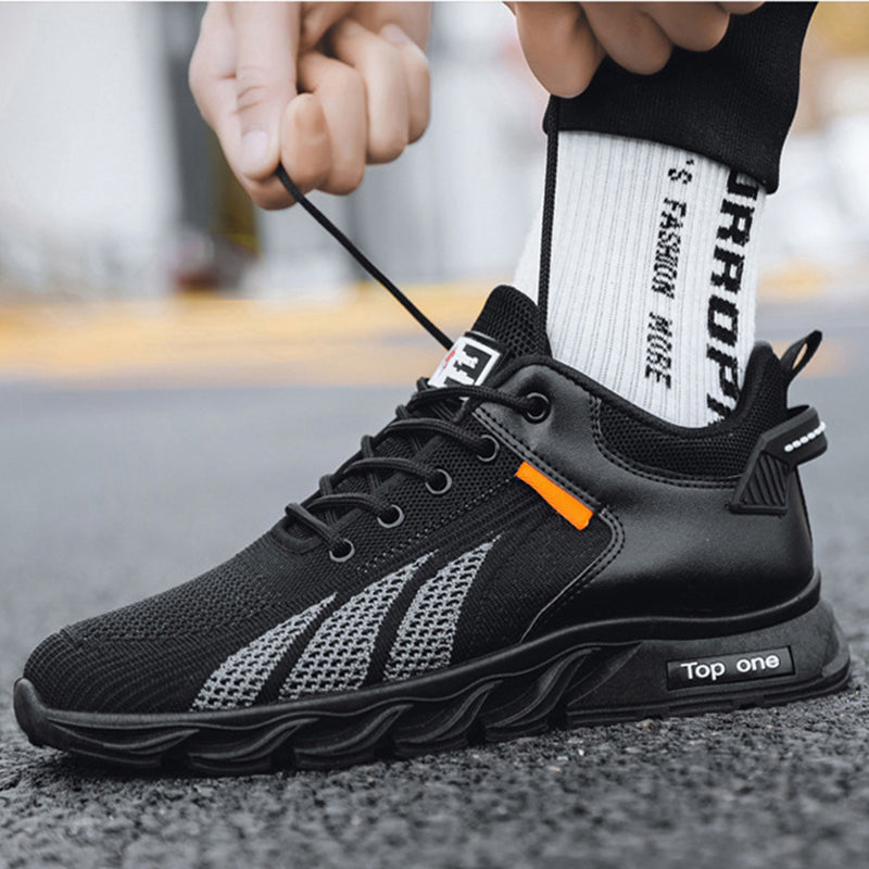 Men's Mesh Shoes Fashion Fly Knit Color-block Lace-up Sneakers Casual Lightweight Breathable Sports Shoes