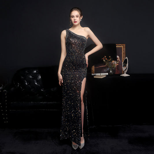 Heavy Craft Colorful Party Evening Dress Sexy Long Section Was Thin