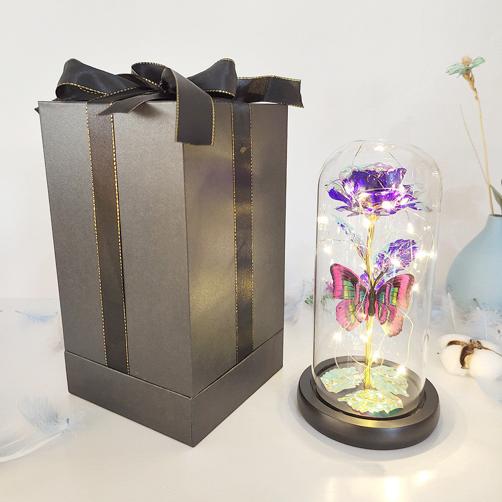 Valentine's Day Gift Eternal Rose LED Light Foil Flower In Glass