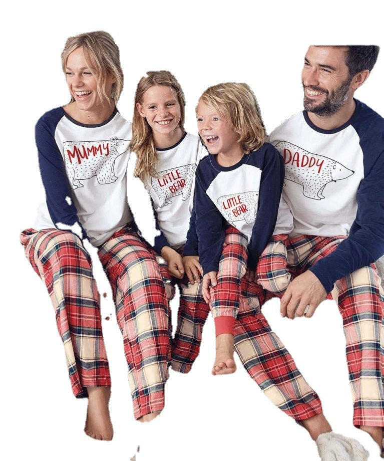 New Home Service Parent-child Suit Bear Pajamas Print
