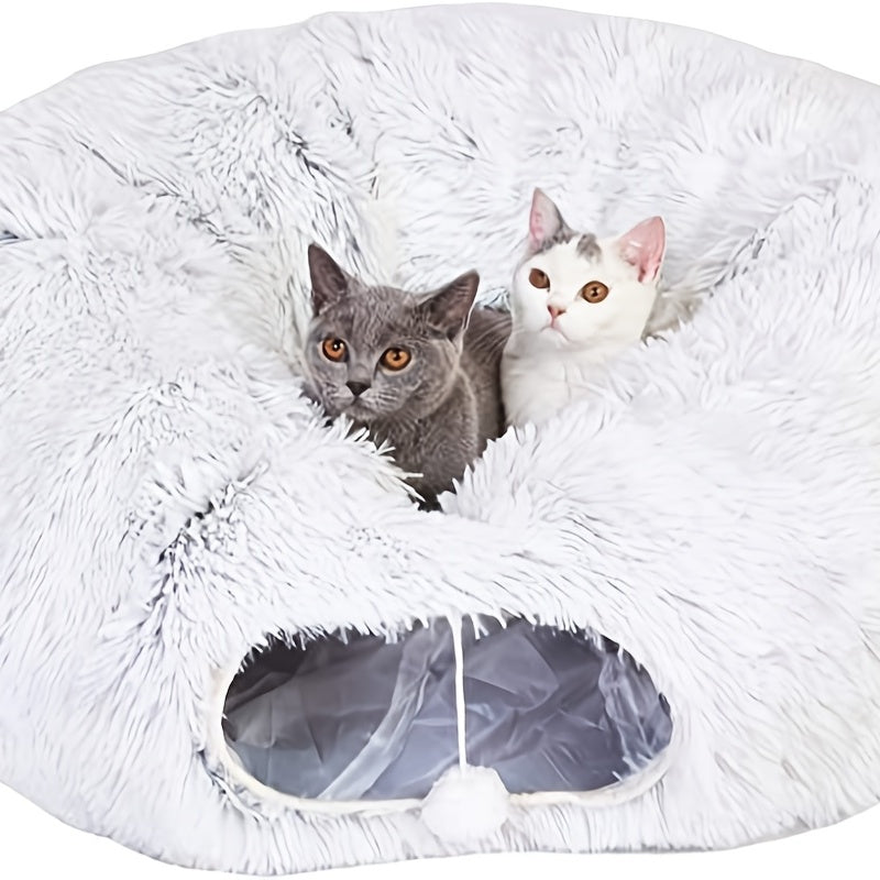 Winter Cat Nest Cat Tunnel Round Plush Warm Pet Nest Foldable Cat Tunnel Kennel