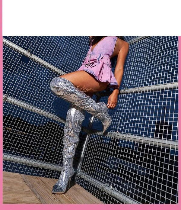 Fashionable Sequins Over-the-knee Boots Women