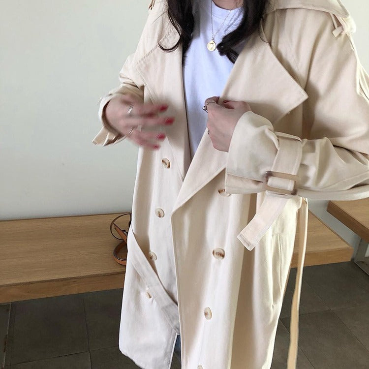 Fashion double-breasted loose and slim long trench coat