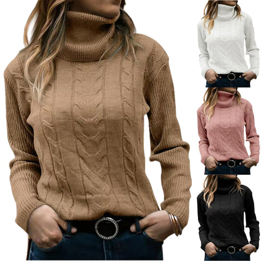 Solid Color Turtleneck Sweater Retro Long Sleeve Sweater