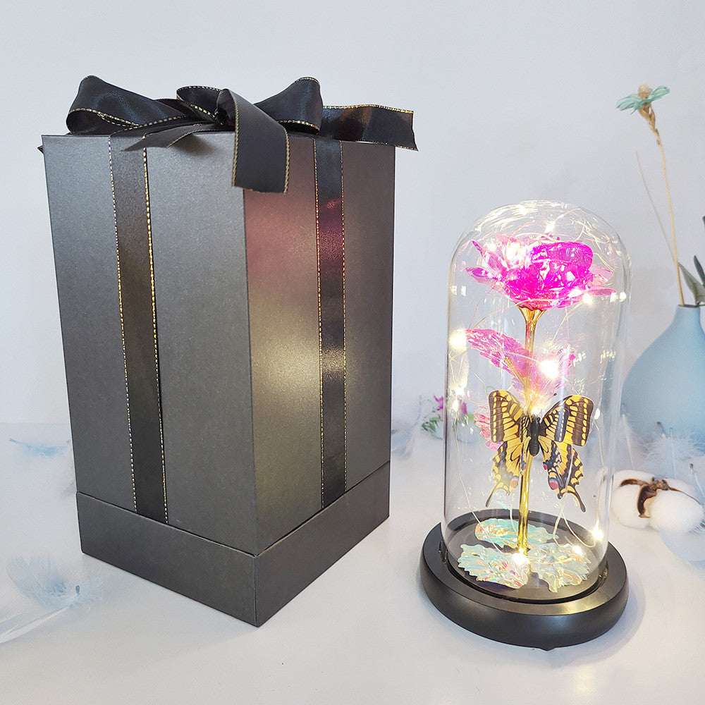 Valentine's Day Gift Eternal Rose LED Light Foil Flower In Glass