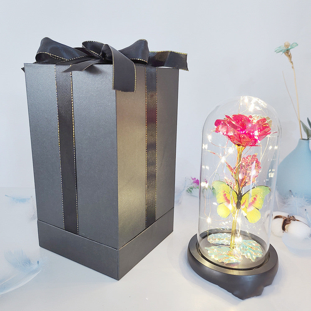 Valentine's Day Gift Eternal Rose LED Light Foil Flower In Glass
