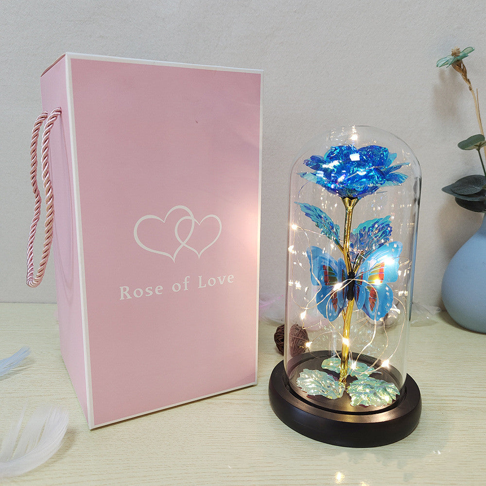 Valentine's Day Gift Eternal Rose LED Light Foil Flower In Glass