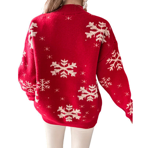 Snowflake Towel Embroidery Half-high Collar Long Sleeves Women's Christmas Sweater