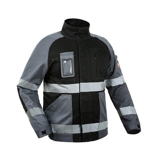 Spring And Autumn Jacket Black Grey Splicing Tooling Reflective