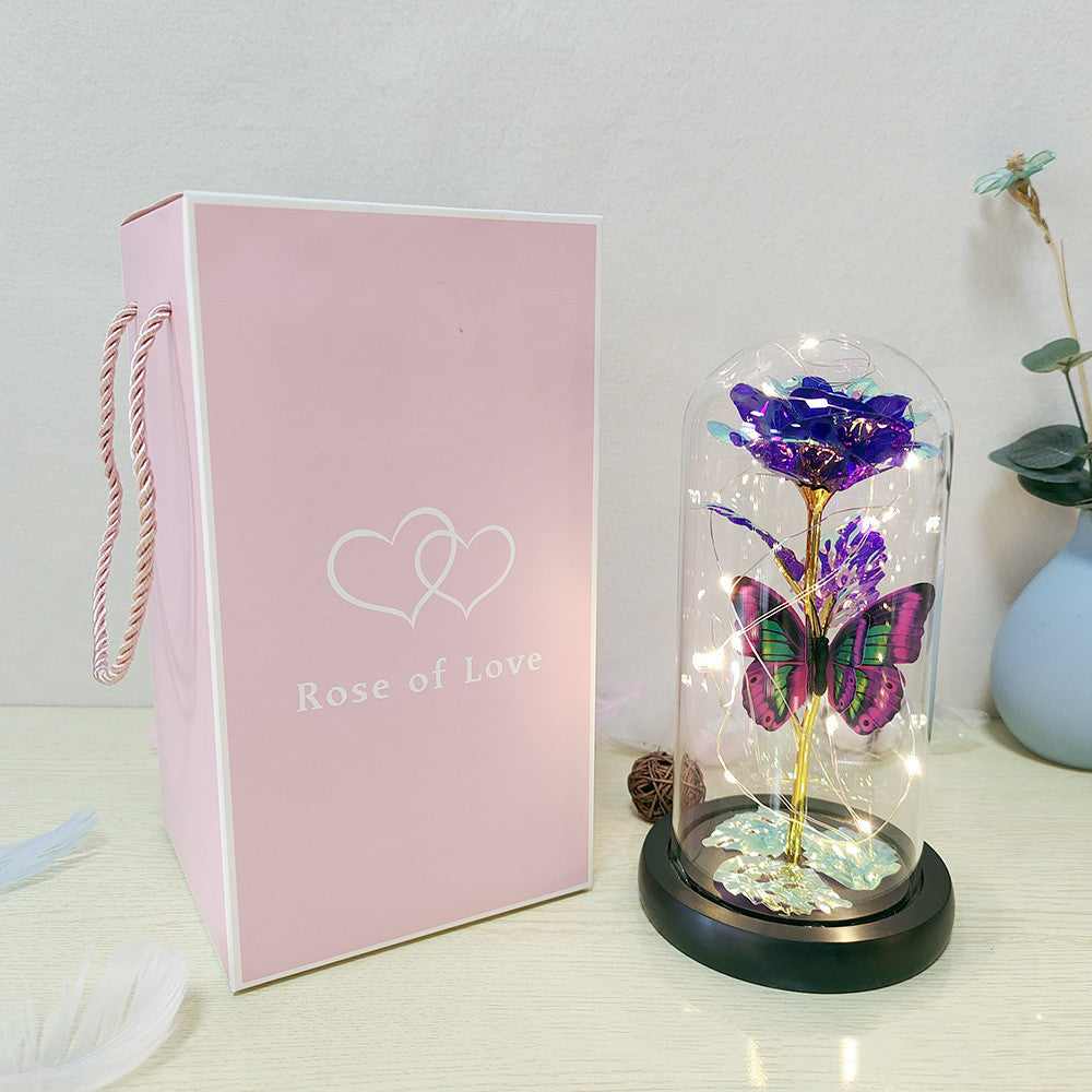 Valentine's Day Gift Eternal Rose LED Light Foil Flower In Glass