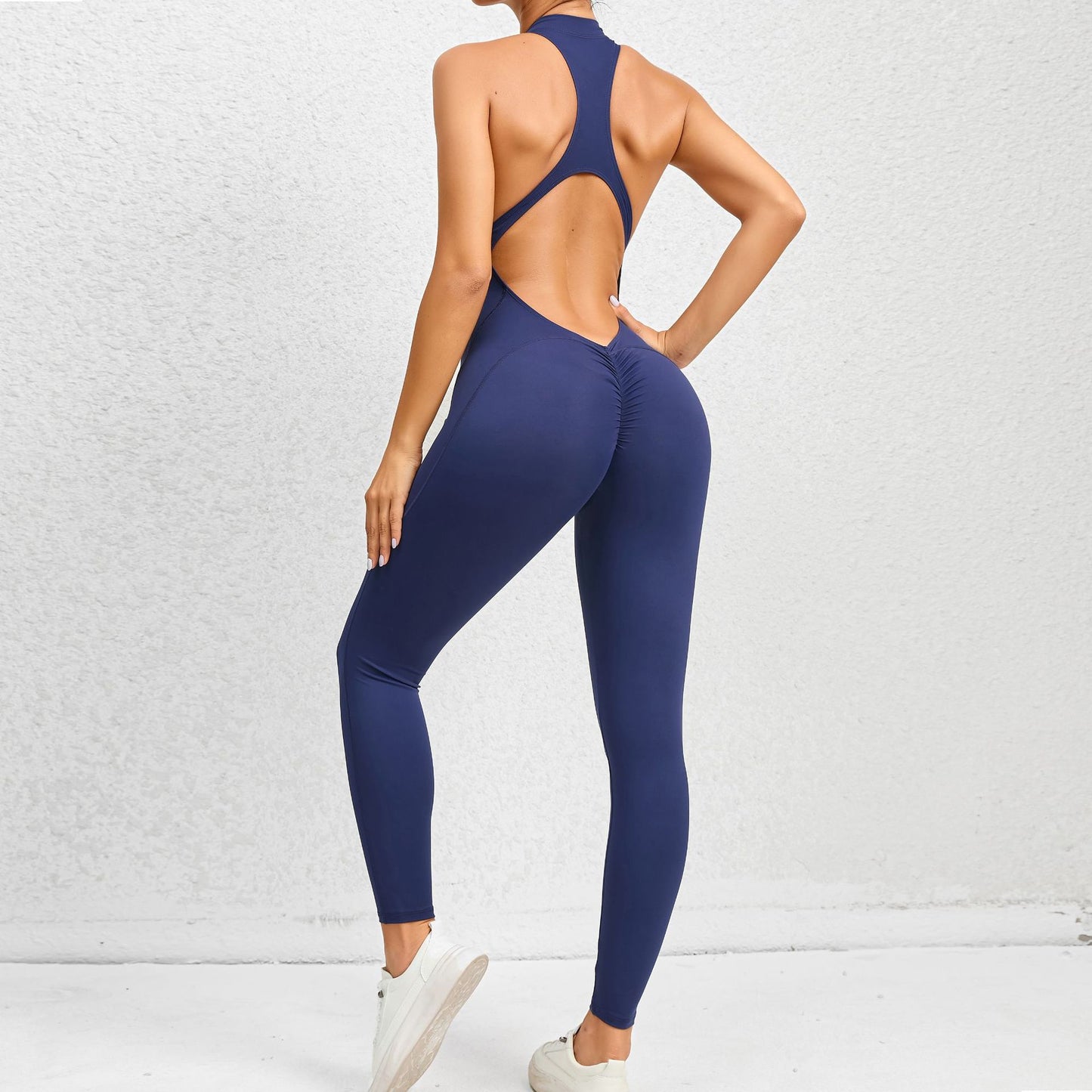 Zippered Yoga Fitness Jumpsuit Sleeveless Tummy Control Stretch Shapewear Butt Lifting Sportswear