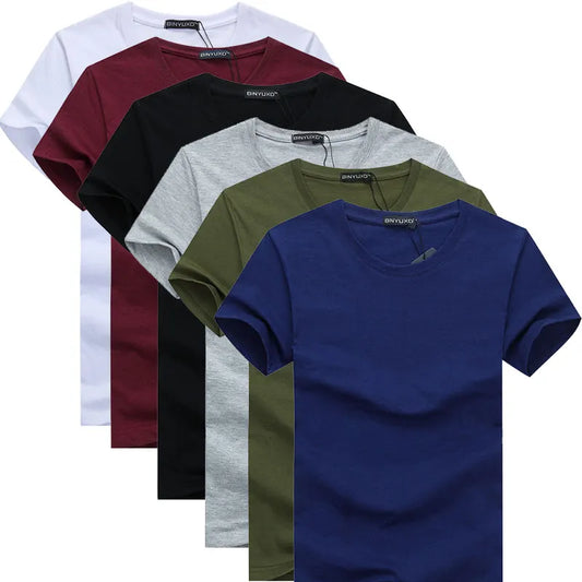 Oversized 6pcs/lot High Quality Men's T-Shirts Casual Short Sleeve T-shirt Mens Solid Casual Cotton Tee Shirt Summer Clothing