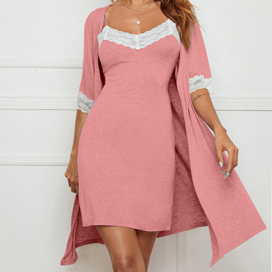 Pajama Suit Lace Stretch Slip Nightdress Nightgown Breathable Two-piece Set Sexy Home Wear