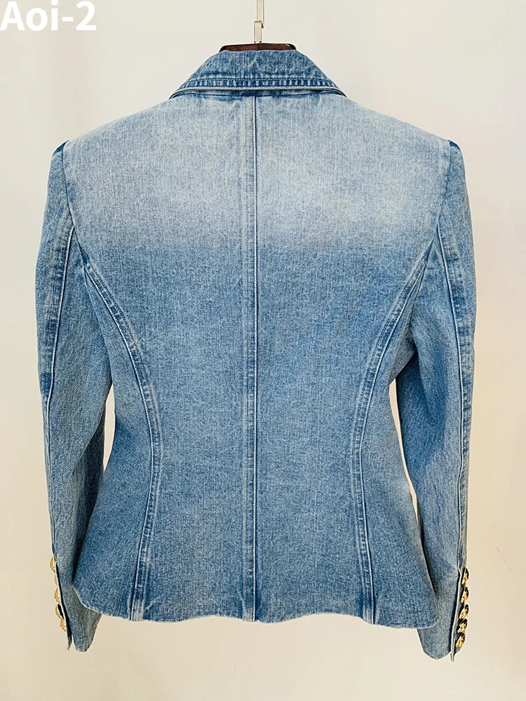 Vintage Commuter Denim Coat Women Autumn New European American Fashion Slim Fit Top Elegant All-match Plus Size Suit Jacket 5XL