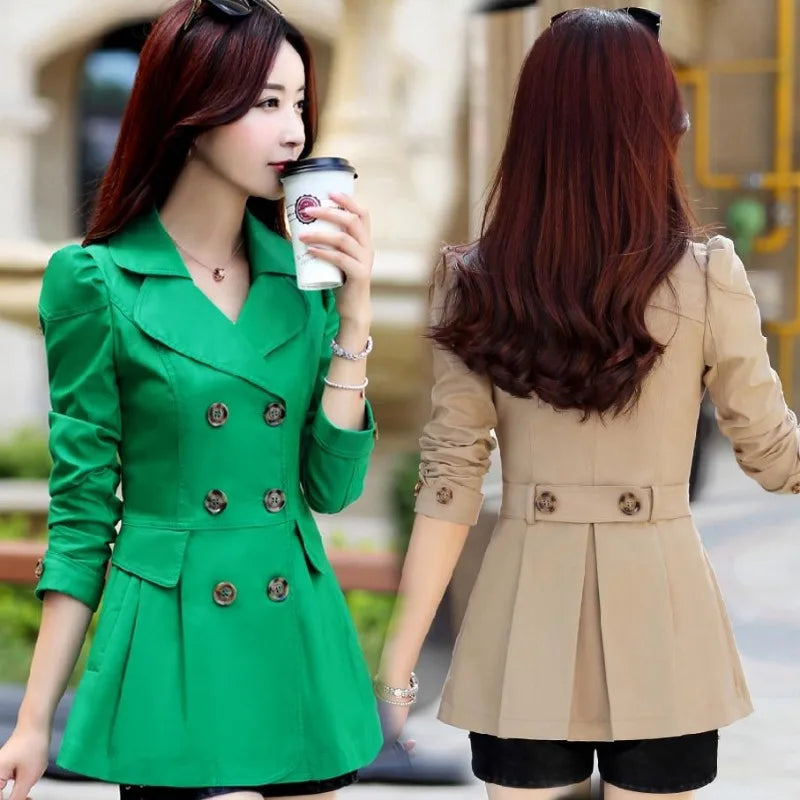Women Trench Coat 2023 New Spring and Autumn Mid-length Versatile Plus-size Fashion Slim Simple Commuter Polo Collar