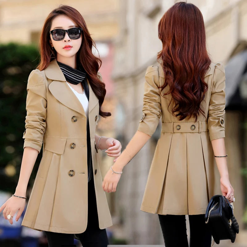 Trench Coat Women Double-Breasted Trenchcoat Lace Female Autumn Casual Coats Windbreaker Outwear Raincoat Streetwear