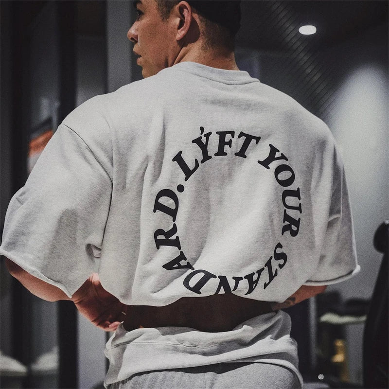 Men's Oversized Half Sleeve Cotton T-shirt Gym Fitness Men Training Workout T-shirt New Fashion Breathable Casual Sports Men's