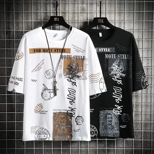 Summer Men's Graphic T Shirts Harajuku Fashion Korean Print Short Sleeve Tops Tee Casual Gothic MEN Clothing Streetwear Blouses