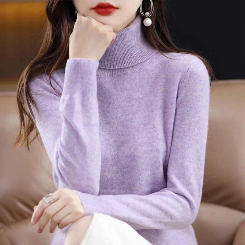 High-Collared Cashmere Sweater Wool Knit Women's Turtle Neck Pullover High-Quality Sweater Women's Winter Warm Jumper S-XXL