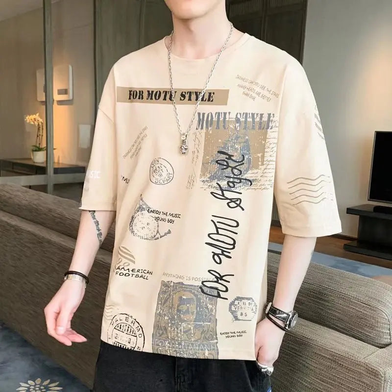 Summer Men's Graphic T Shirts Harajuku Fashion Korean Print Short Sleeve Tops Tee Casual Gothic MEN Clothing Streetwear Blouses