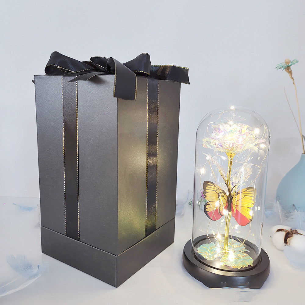 Valentine's Day Gift Eternal Rose LED Light Foil Flower In Glass