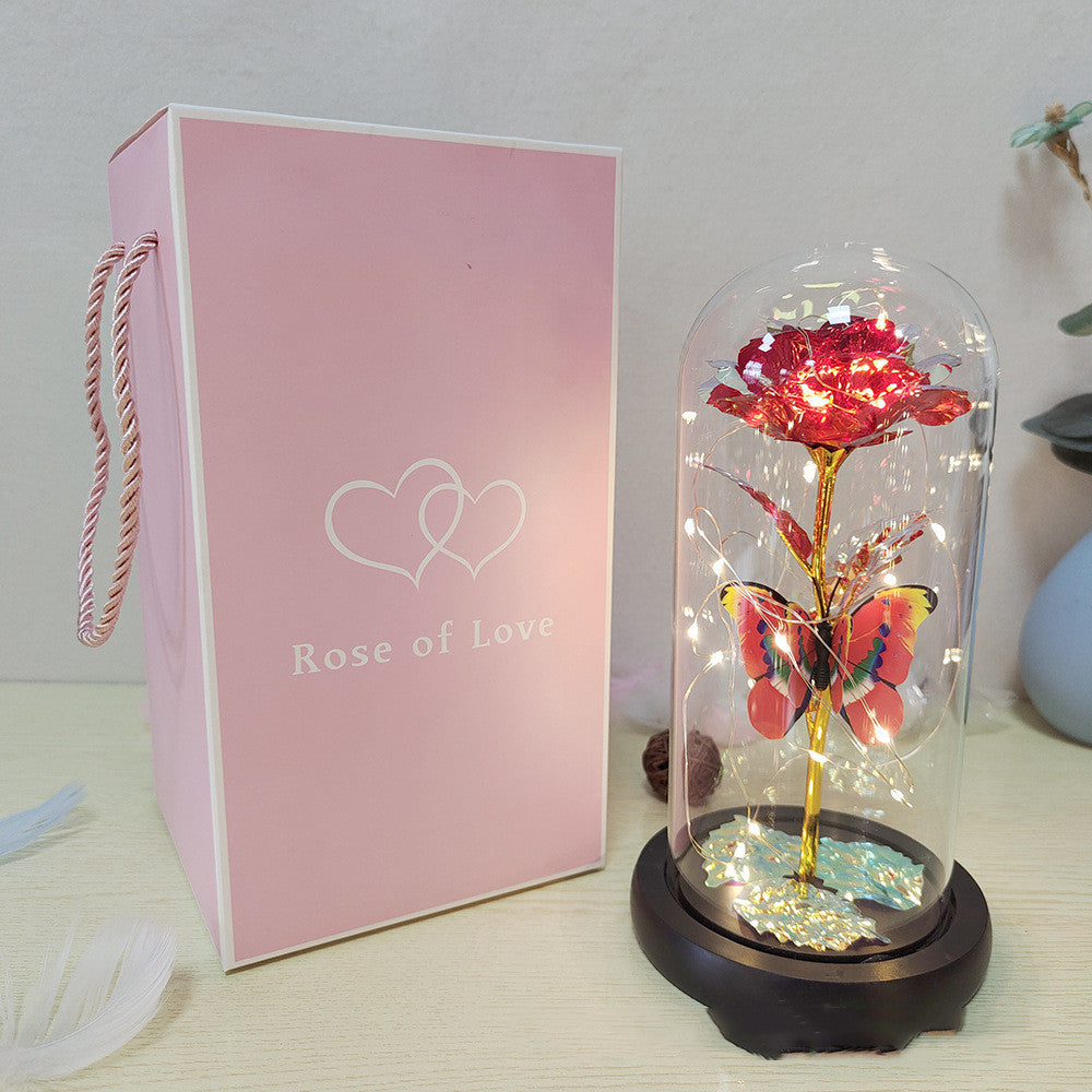 Valentine's Day Gift Eternal Rose LED Light Foil Flower In Glass