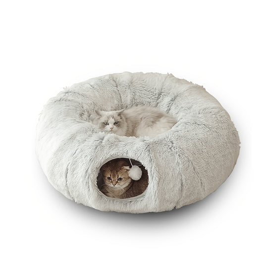Winter Cat Nest Cat Tunnel Round Plush Warm Pet Nest Foldable Cat Tunnel Kennel