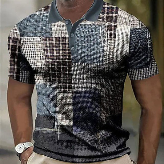 Men's Polo Golf Shirt Outdoor Casual 3D Color Matching Geometric Print