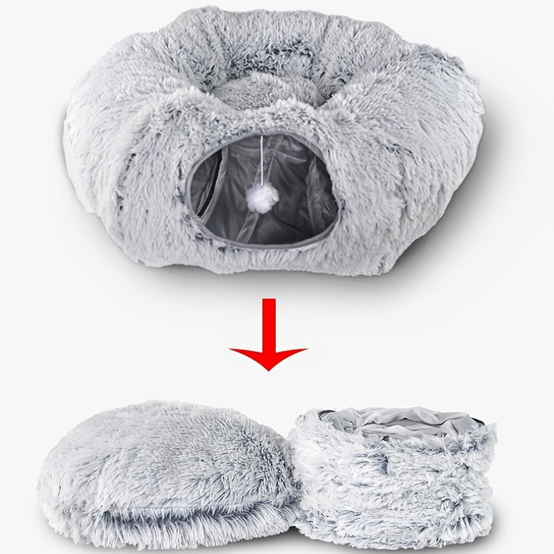 Winter Cat Nest Cat Tunnel Round Plush Warm Pet Nest Foldable Cat Tunnel Kennel