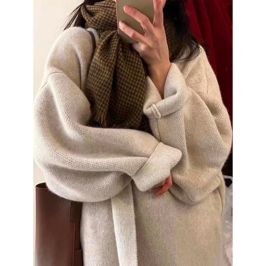 Khaki Knitted Cardigan Sweater, Womens Coat, Long Cardigan, Wool Coat, Cozy Style Loose, Plus Size Maxi Coat, Office Outfits, Fall Clothing