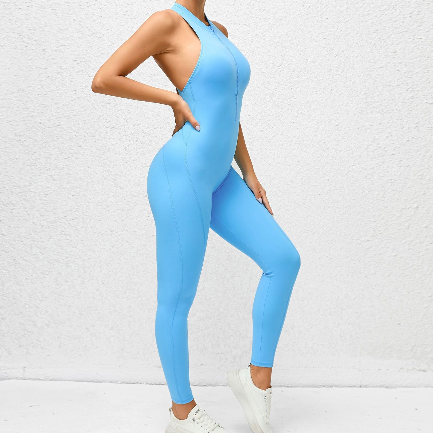 Zippered Yoga Fitness Jumpsuit Sleeveless Tummy Control Stretch Shapewear Butt Lifting Sportswear