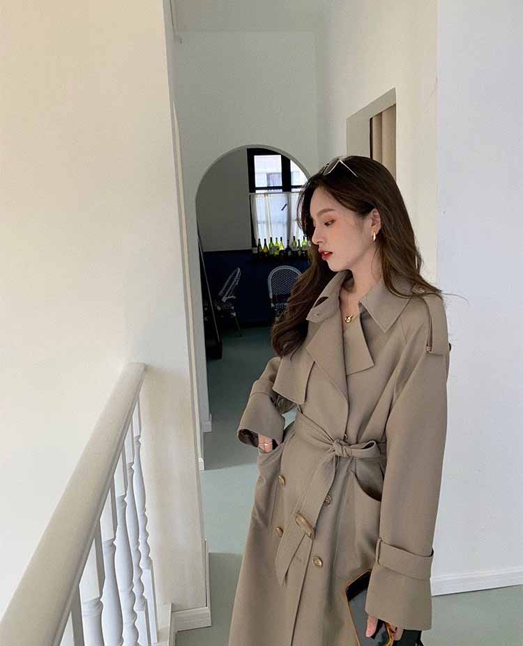 Fashion And Simple Ladies Mid-length Trench Coat