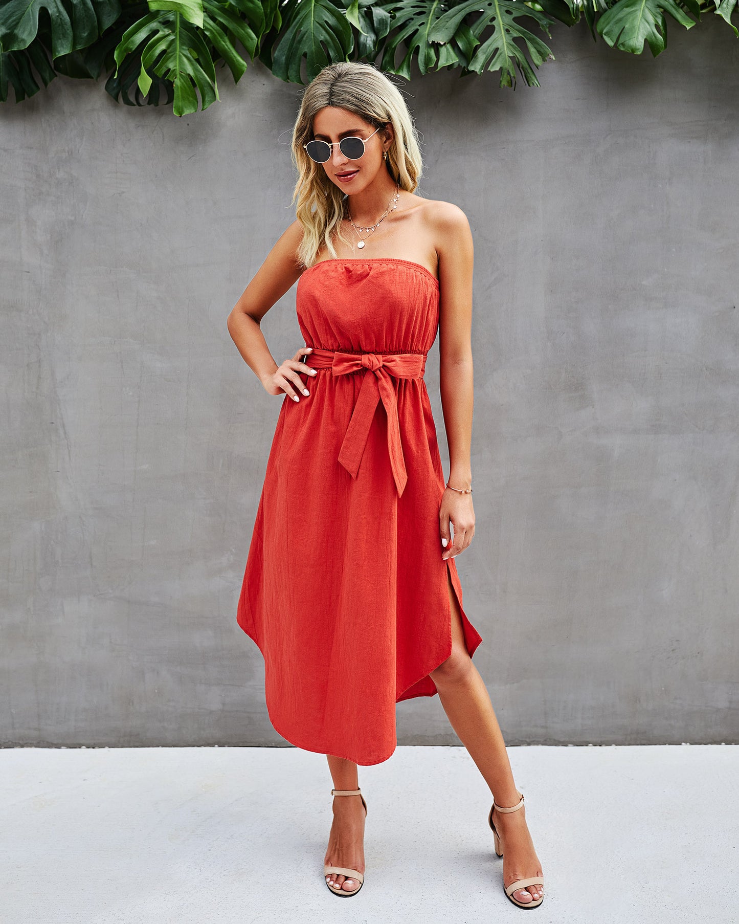 New Fashion Tube Top Irregular Solid Color Lace-Up Women's Dress