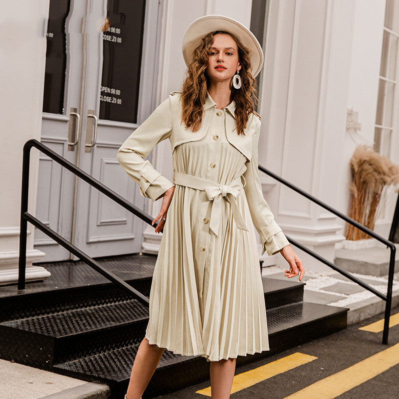 Pleated Skirt With Waistband Slim Fit Trench Coat