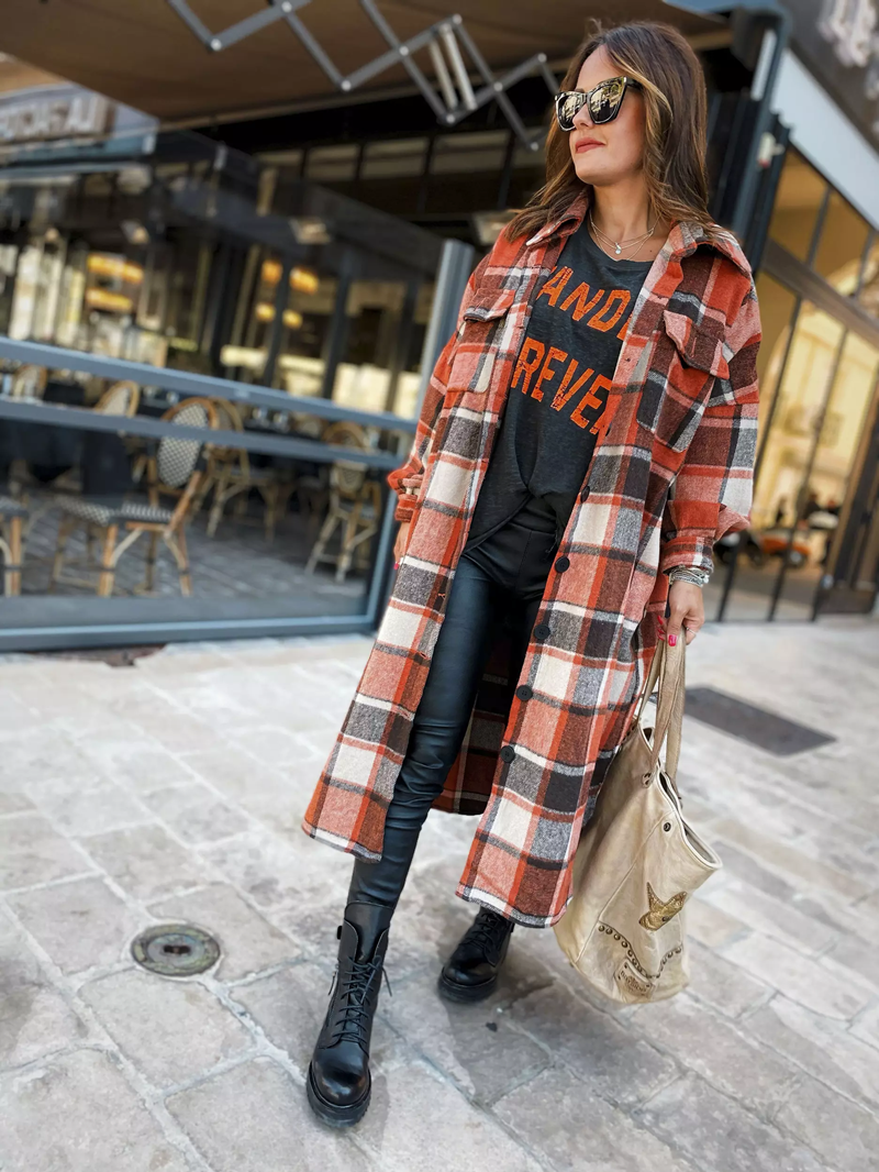 Long trench coat side slit lapel slim fit