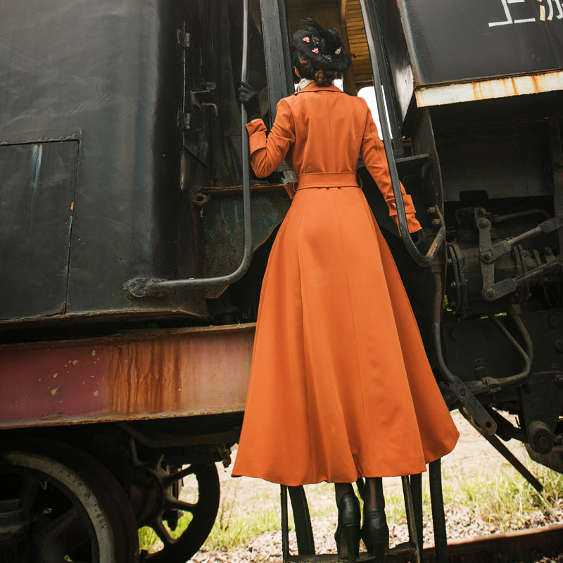 Slim slimming caramel color plus size long trench coat