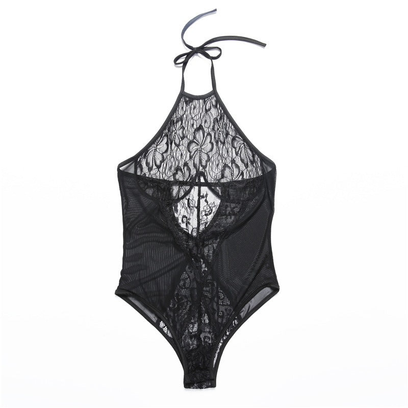 Sexy halter one-piece lace see-through underwear