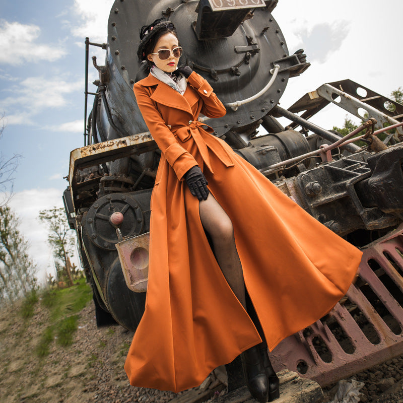 Slim slimming caramel color plus size long trench coat