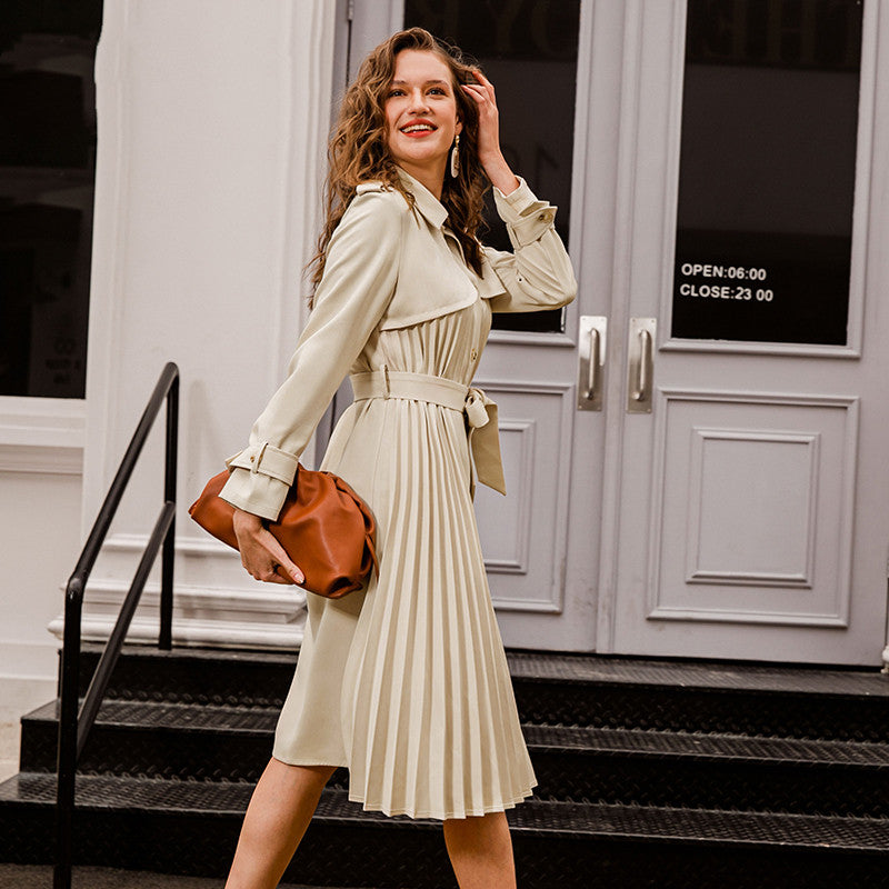Pleated Skirt With Waistband Slim Fit Trench Coat