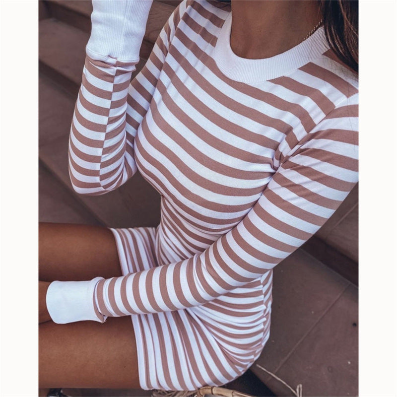 Fashion Women's Striped Slim Long Sleeve Dress