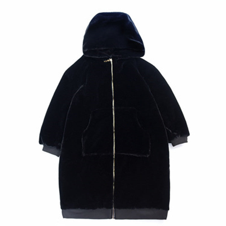 Rabbit Fur Thick Long Hooded Fur Coat