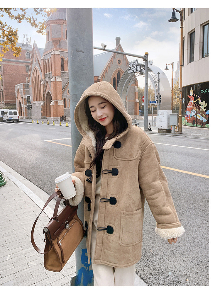 Winter Hooded Thickened Warm Berber Fleece Women's Baggy Coat