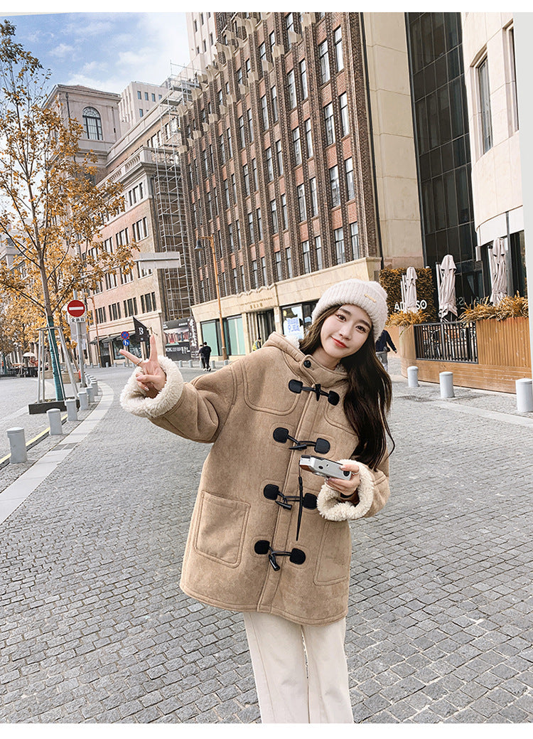 Winter Hooded Thickened Warm Berber Fleece Women's Baggy Coat