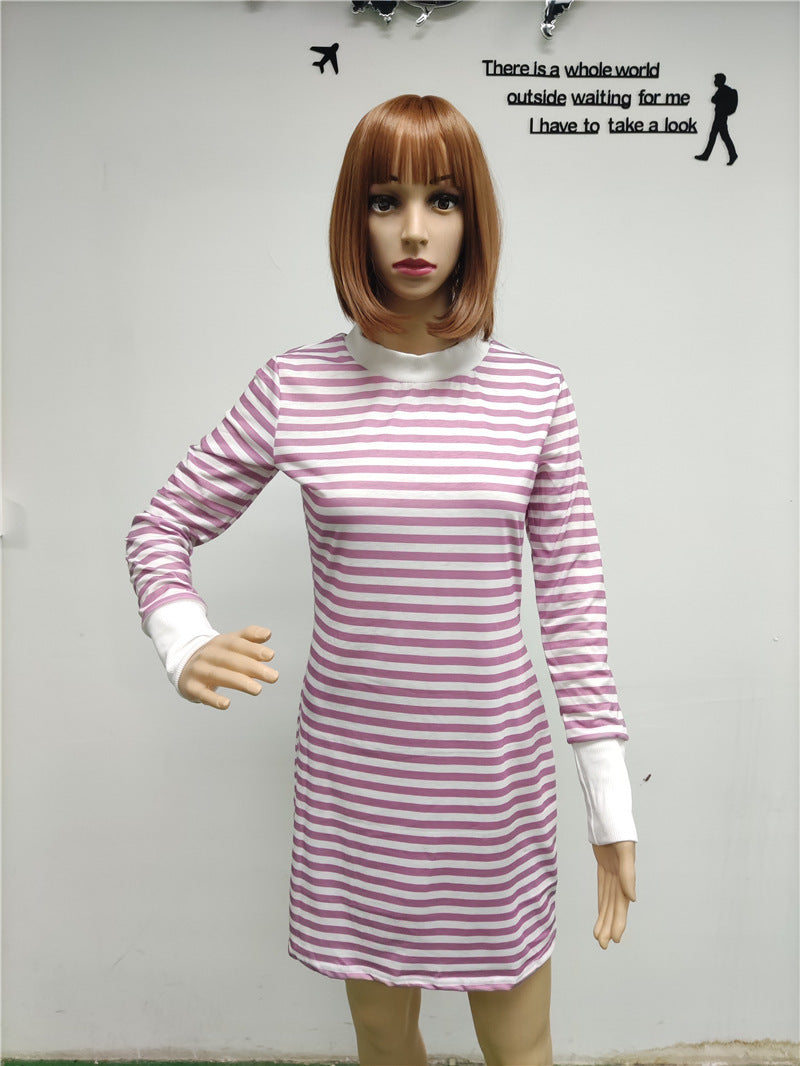 Fashion Women's Striped Slim Long Sleeve Dress